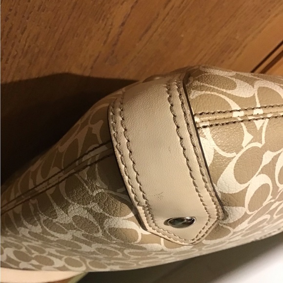 COACH CHELSEA SIGNATURE BEIGE PINK STRIPE LEATHER TRIM CROSSBODY SHOULDER BAG - Picture 4 of 12